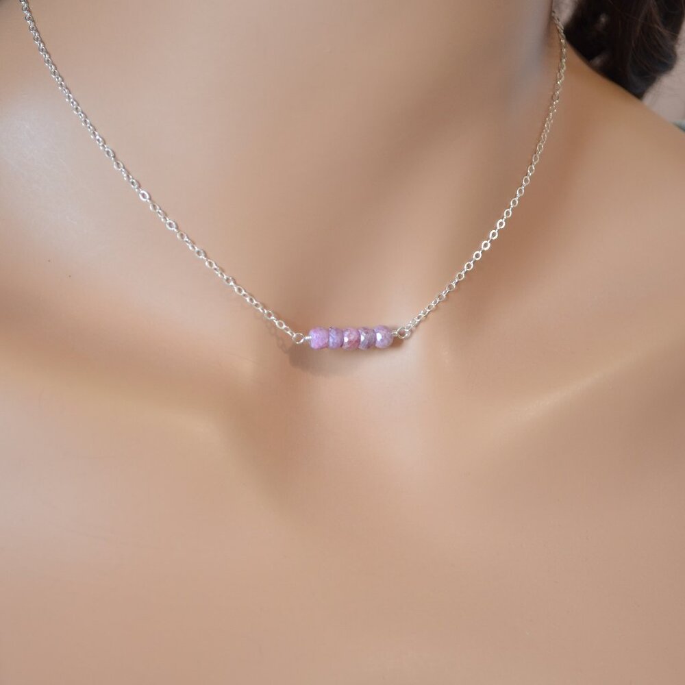 Mystic Pink Sapphire Gemstone Choker Necklace in Silver